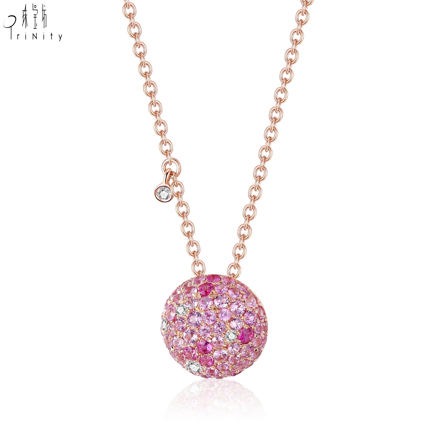 Luxury Necklace Jewelry 18K Soild Rose Gold Real Natural Diamond Pink Sapphire Circular Pendant Necklace Chain for Women