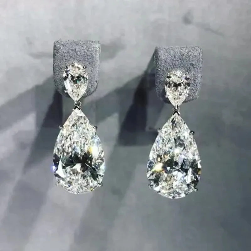 Huitan Women Wedding Jewelry Diamond Teardrop Dangle Earrings Bridal Sparkle Water Drop Zirconia with White Drop Earrings