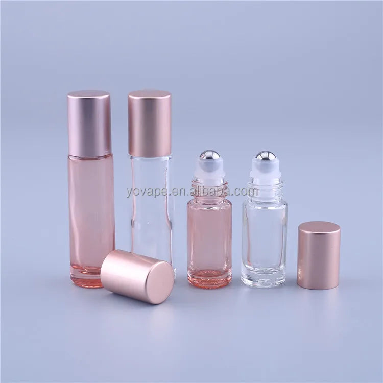 RTS Skin Care Body Essential Oil 5ml 10ml 10 ml 304 Steel Roller Ball Matte Rose Gold Cap Etherical Oil Roller on Glass Bottle