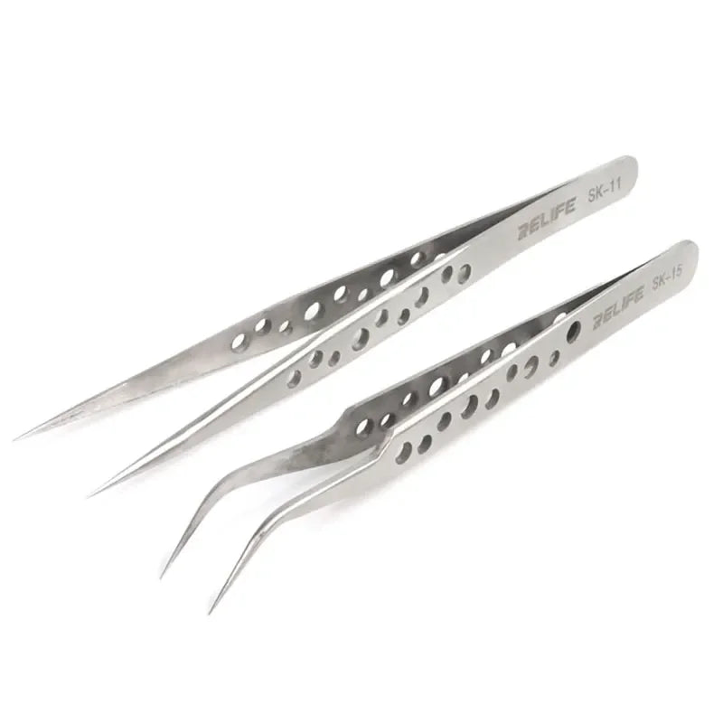 Relife SK-11 SK-15 Precision Industrial Tweezers for Electronics Anti-Static Curved Straight Tip Non-Slip Forceps for Phone OEM