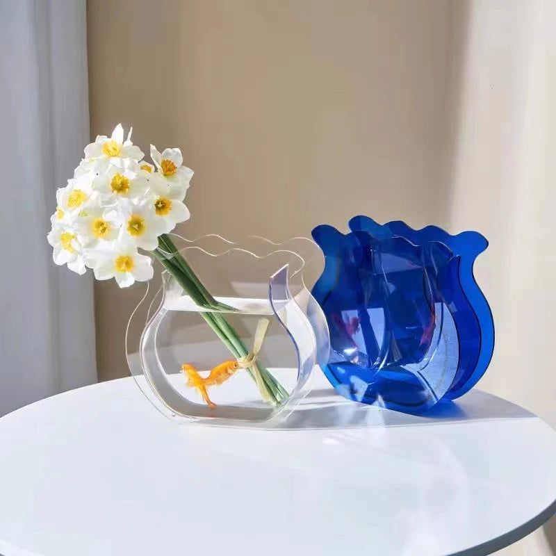 Wholesale Small Square Transparent Acrylic Vase Colorful Centerpieces and Home Office Ornaments for Fish for Tank Use