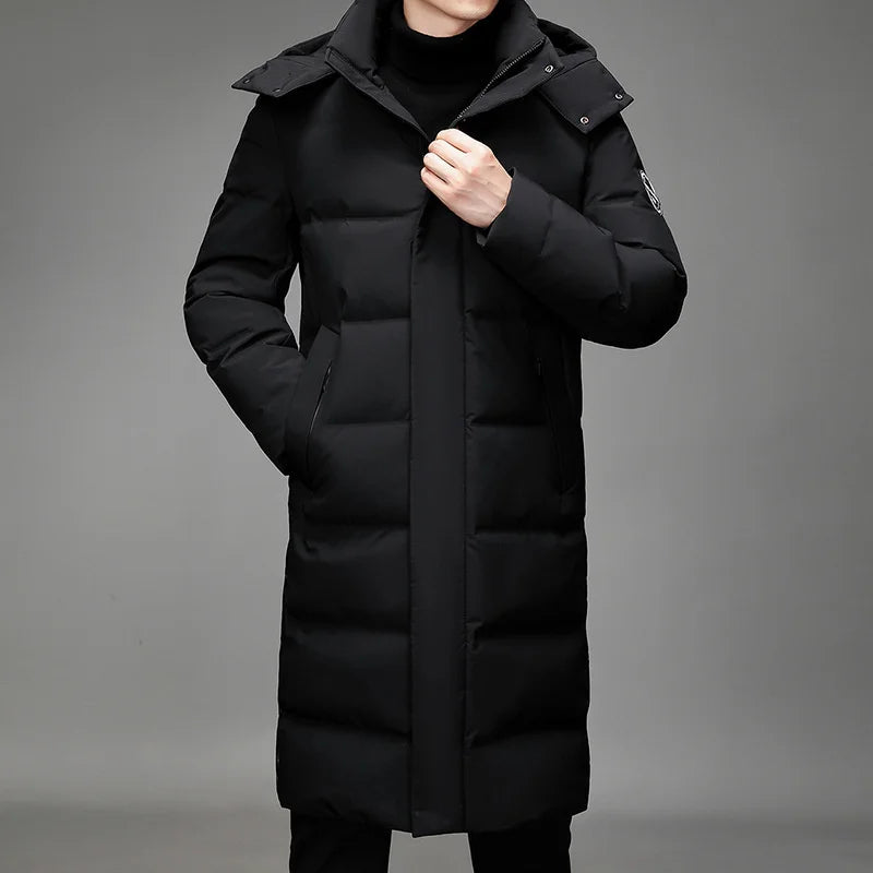 Men Winter Puffer Jacket Hooded Zip up Long Coat Warm Quilted Men Coats and Jackets With Pockets