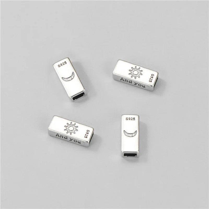 5*12.5mm Trendy 925 Sterling Silver Engraved Moon and Sun Rectangular Tube Spacer Beads for Jewelry Making Findings