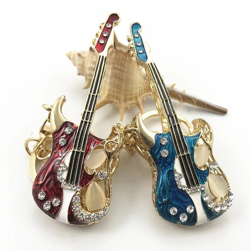 Factory Price Guitar Keychain OEM Order Diamond Customize Metal Key Ring Car Bag Phone Accessories Key Chain Gift