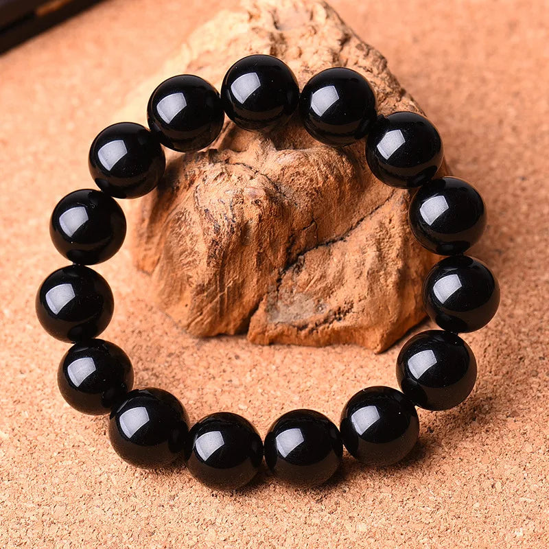 8 10 12 14mm Handmade Gemstone Natural Black Obsidian Bead Bracelet for Men Women Round Stone Beads Pixiu Bracelets