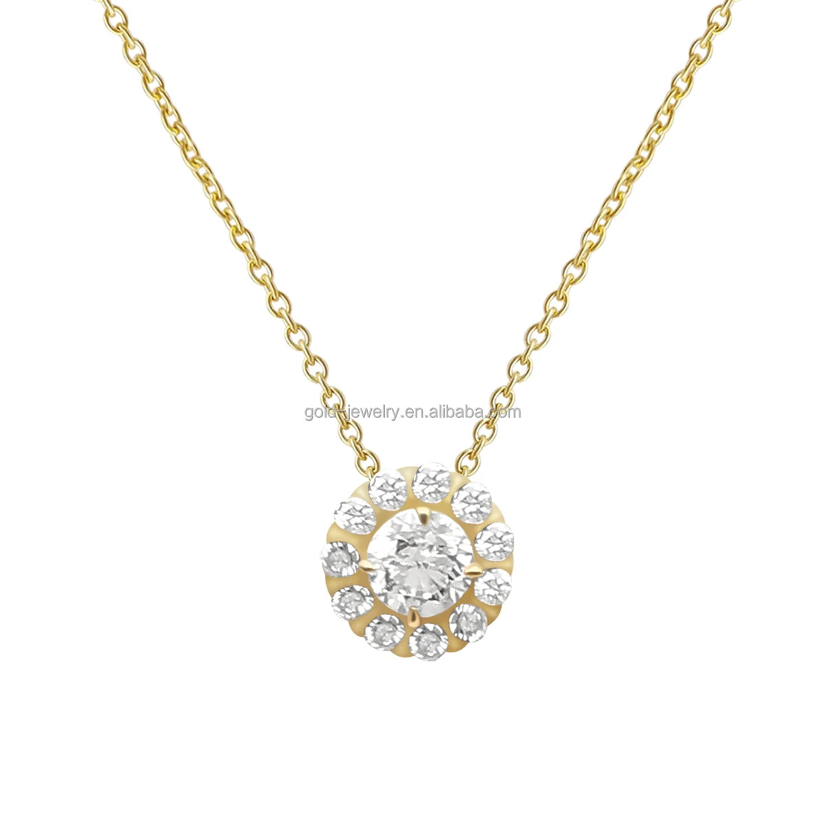 18K Real Yellow Gold Lab Grown Necklace Classic Round Pedant Necklace Jewelry for Women