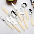 Acrylic Pearlescent White Bamboo Handle 304 Stainless Steel Cutlery Set Knife Fork Spoon Silverware Restaurant Flatware Set