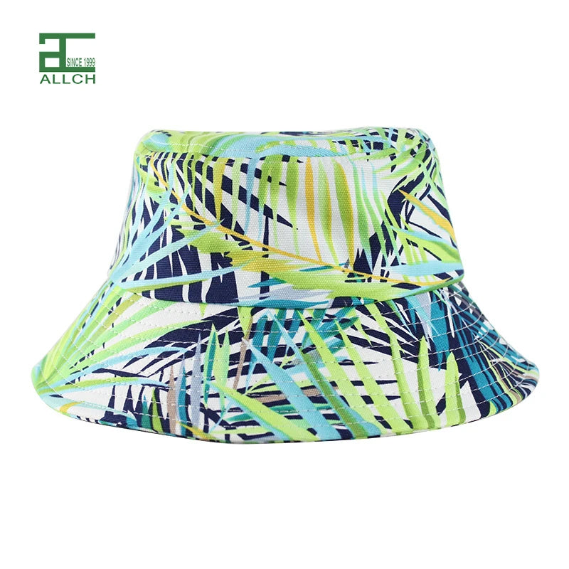 ALLCH Unisex Summer Cotton Bucket Hat Custom Hawaiian Fisherman Printed With Silk Visor for Outdoor Beach Fishing