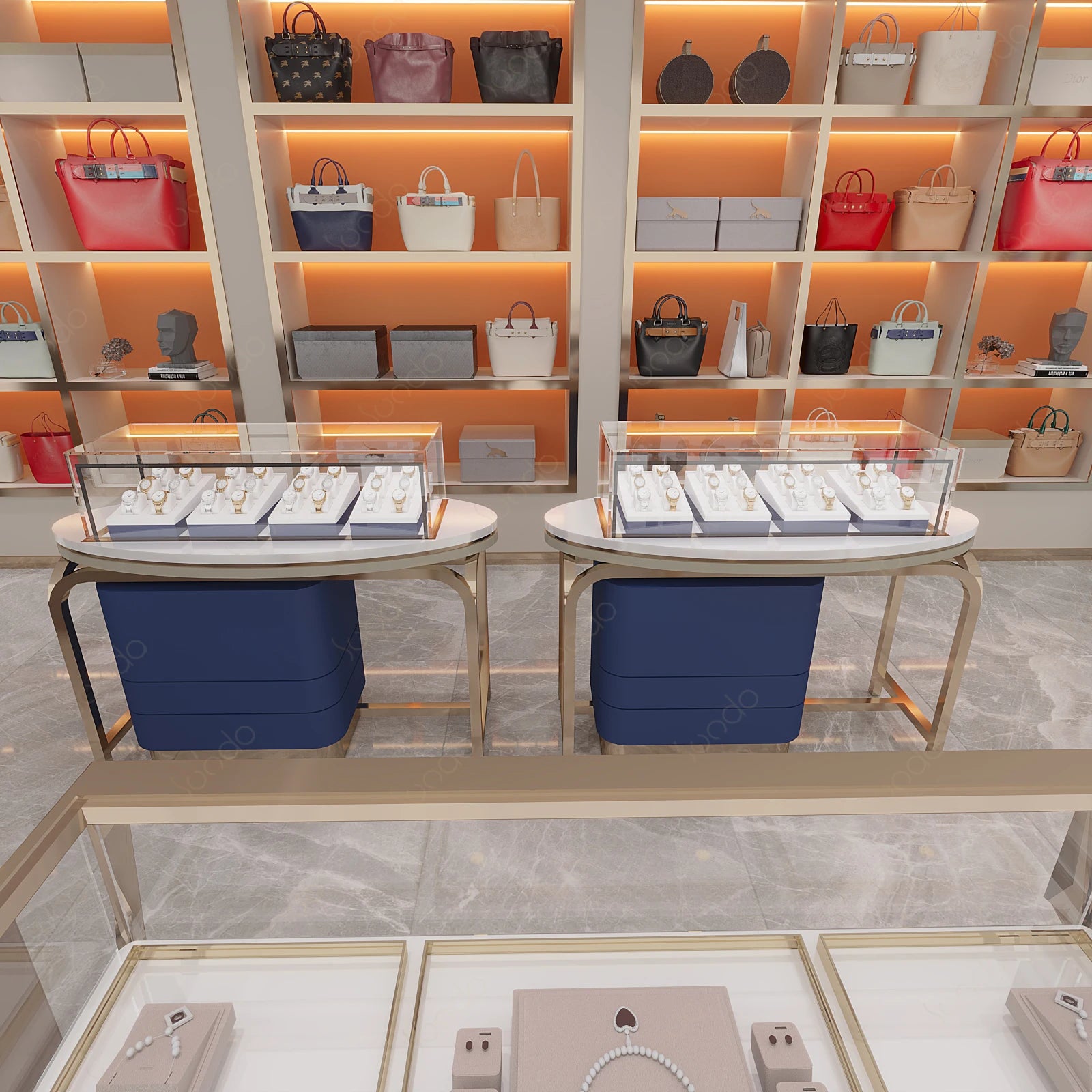 SUNDO Wholesale Blue Jewellery Watch showcase Display Cabinet Custom Jewellery Watch showcase for Luxury Retail Store