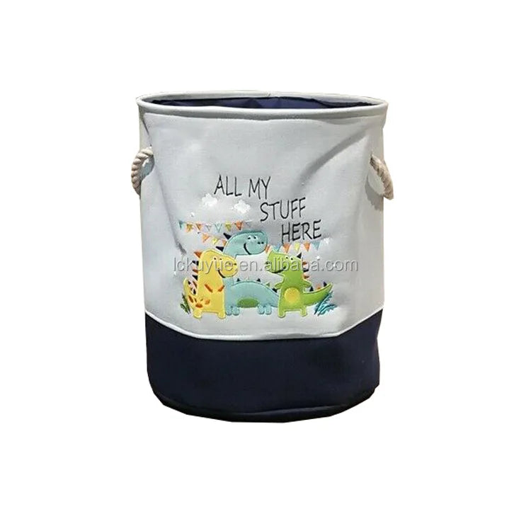 KUYUE Cartoon Dinosaur Canvas Embroidery Decorative Large Laundry Toy Basket Fabric Tools Foldable Storage Folding Customizable MegaBDM