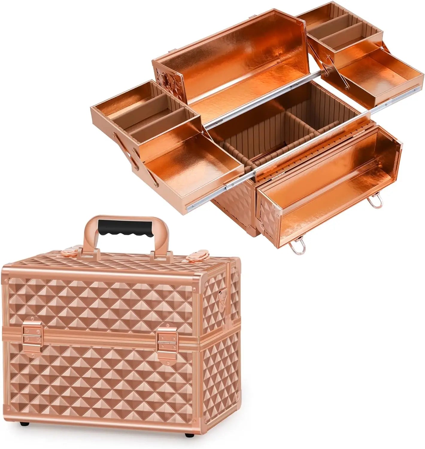 Makeup Train Case Nails Polish Beauty Organizer Case Hairdressing Make up Storage Box With Mirror Aluminum Cosmetic Travel Case