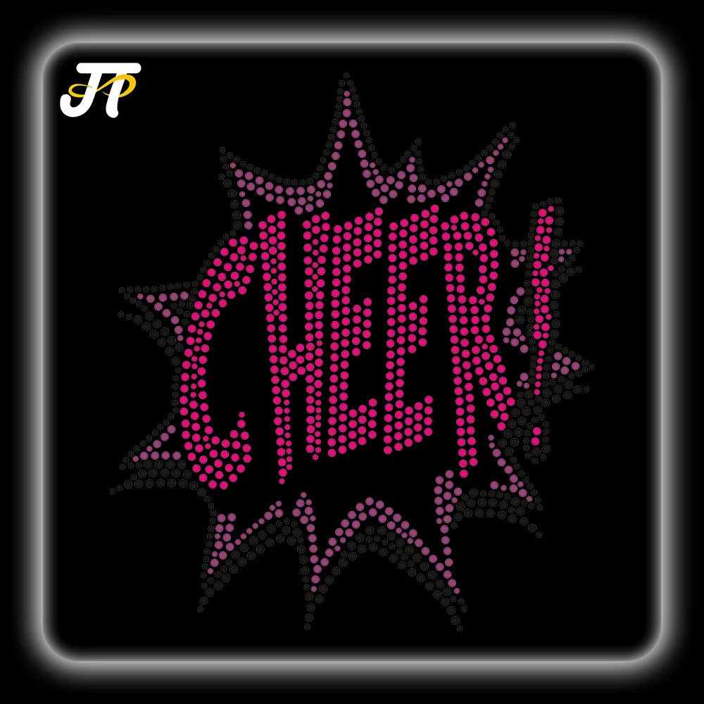 T&J 3D Bling Cheer Bow Plastic Sequin Patches Motifs Hot-Fix Design for DIY Cheer Bow Rhinestone Heat Transfers
