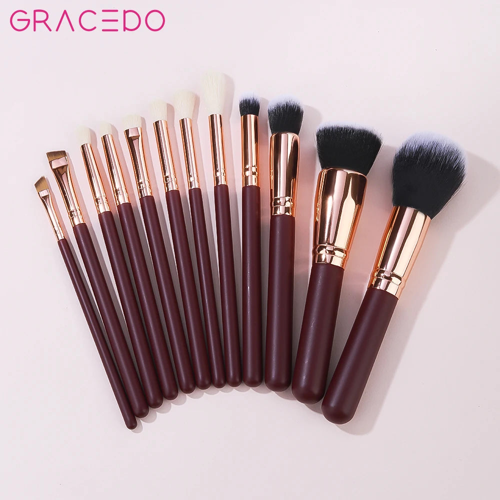 GRACEDO Professional 12-Piece Luxury Synthetic Hair Wood Handle Custom Logo Private Label Makeup Brush Set with Shaving Brush