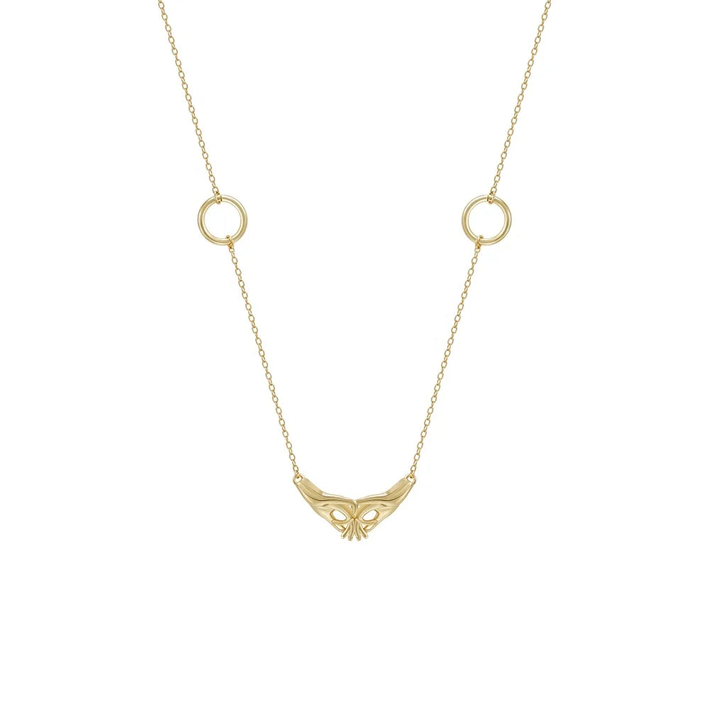 Original Design 18K Gold Plated Brass Jewelry Pulling Hook Hand Pendant Double Round Gold Color Chain Necklace P233368