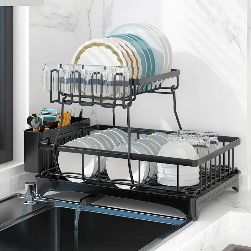 2-Tier Kitchen Dish Drying Rack High Capacity Over-the-Sink Metal Stand for Tableware & Utensils
