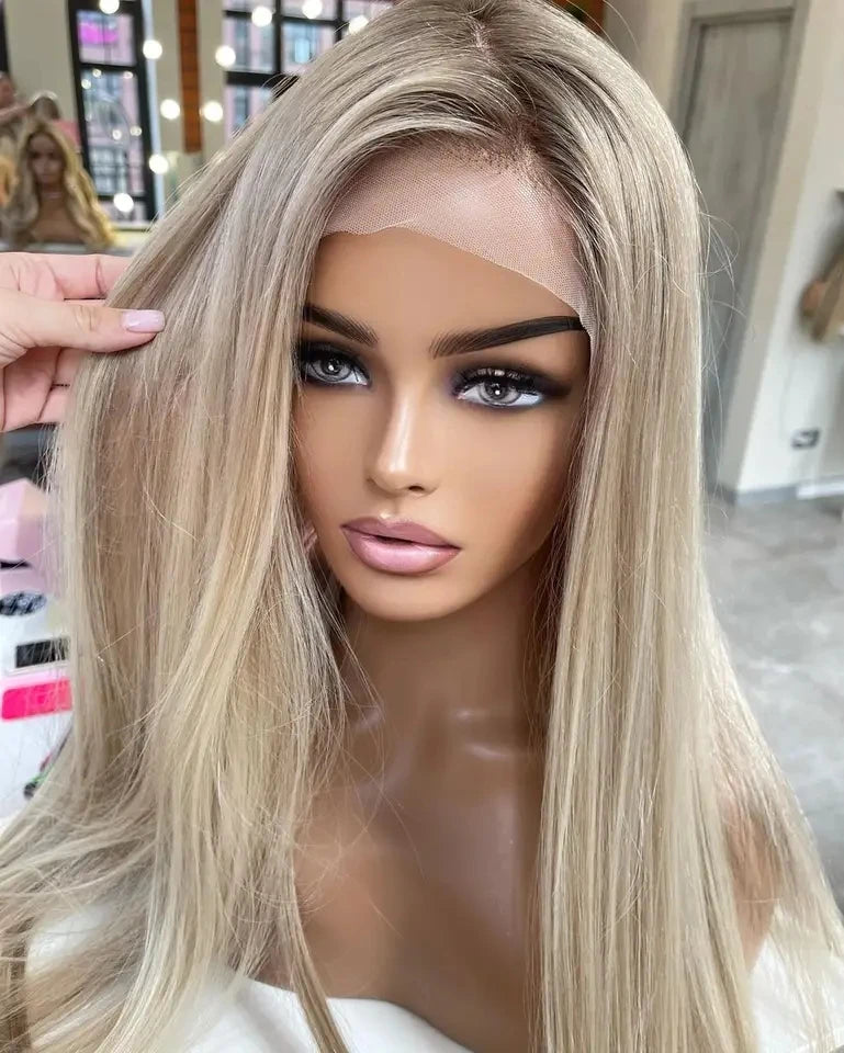 New Arrival High Density Cuticle Aligned European Human Hair Platinum Blonde Silk Straight HD Lace Front Wig