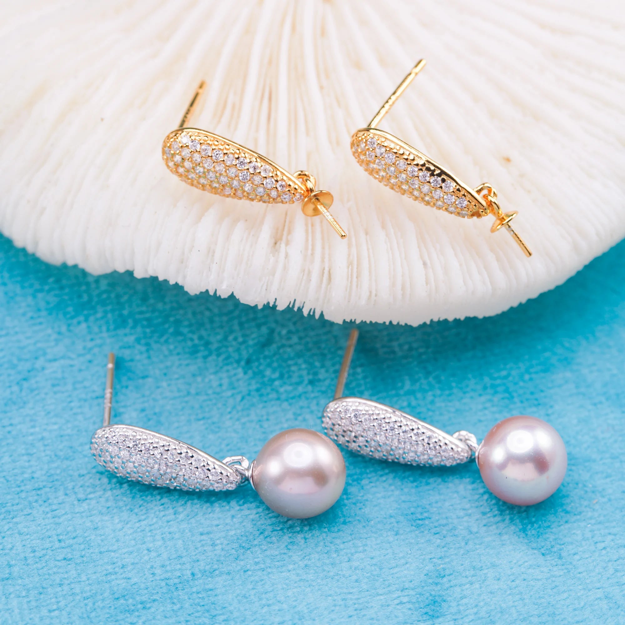 E010919 S925 Pearl Earring 925 Sterling Silver DIY 7-8mm Natural Freshwater Pearl Stud Earring for Women