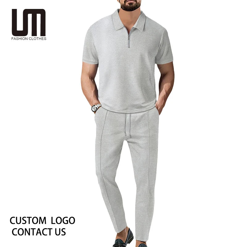 Liu Ming 2025 Summer Collection Men's Casual 2-Piece Set Custom Logo Short Sleeve T-Shirts & Breathable Sweatpants