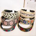 HOVANCI Trendy Adjustable Vintage Ethnic Embroidery Flower Headband Classic Non Slip Embroidery Pattern Head Hoop