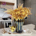European Style Gold Ginger Jar Table Ornament Electroplated Decorative Black Ceramic Flower Vase for Light Luxury Home Decor