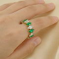 Bulk Waterproof Chic Eternity Stainless Steel Gold 18k Emerald Zircon Diamond bar Bead Pave Open Cuff Design Finger Ring Jewelry