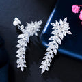 Silver Plated Marquise Cut Cubic Zirconia Wedding Long Leaf Dangle Drop No Piercing Clip Ear Cuff on Earrings Without Earhole