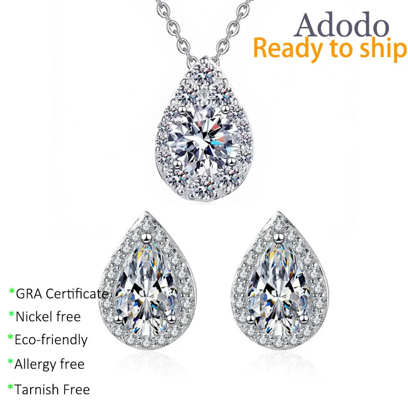 Wholesale Fine Jewellery Accessories Pure S925 Silver Peart Cut Real Moissanite Necklace Earrings Jewelry Set for Ladies