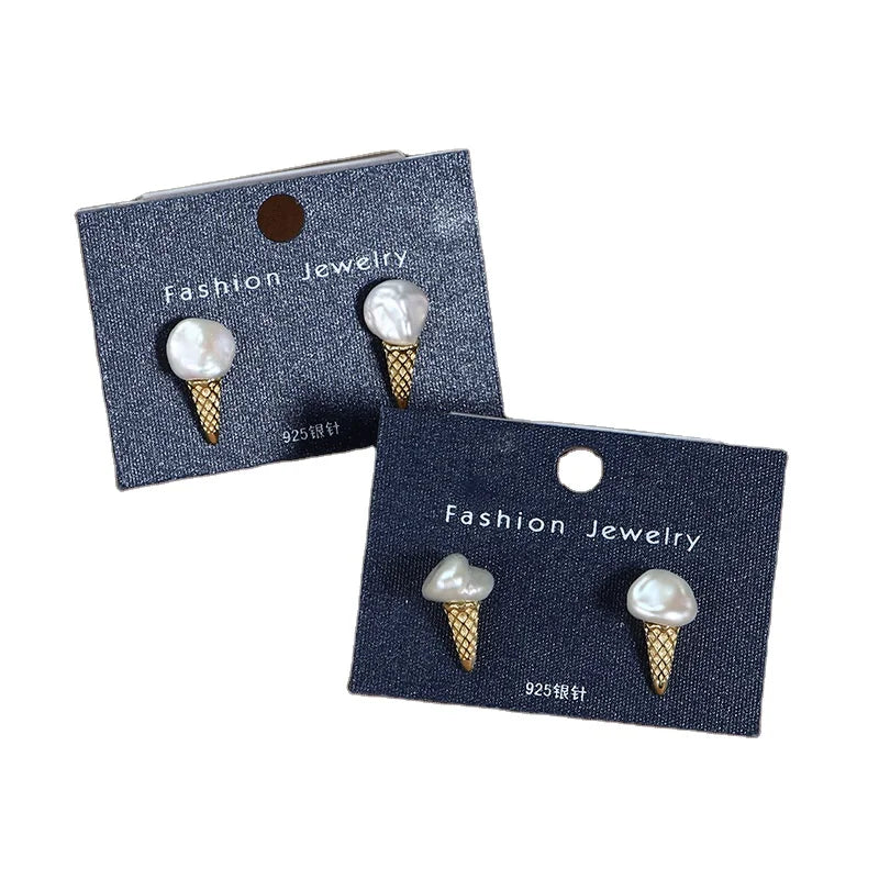 Original Design Sweet Natural Freshwater Baroque Pearl Earrings 925 Sterling Silver Freshwater Pearl Ice Cream Earrings