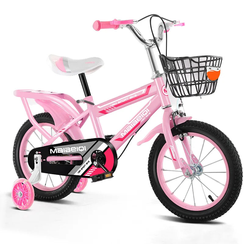 Pink Children's Bicycle 12 14 16 Inch Kids Bike for 2-7 Years Girls Toddler Bicycle With Basket and Training Wheels