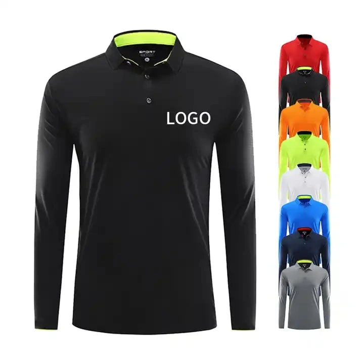 Sublimation Custom Logo Knit Long Sleeves T-shirt  Quick Dry 100% Polyester for Men Plain Work Golf Polo Shirt