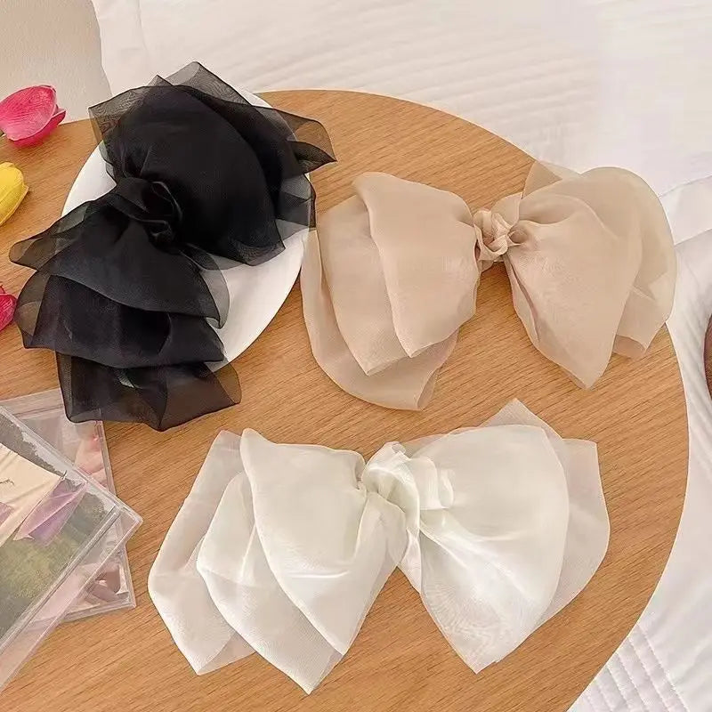 Elegant Large Butterfly Knot Hair Clips Chiffon Spring Clip Hair Accessories Women Popular Ponytail Hair Pin for Girls