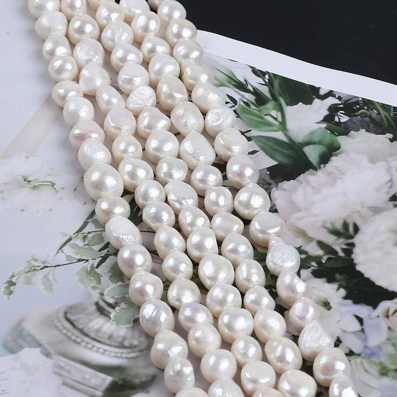 Wholesale Jewelry 11-12mm Natural White Freshwater Baroque Loose Pearls Straight Drilled Hole Strand