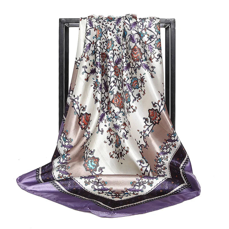 90*90cm Muslim Square Silk Scarf Women Hijab Scarves Female Satin Print Shawls Wrap Hair Head Scarf Bandana