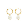 Fashion Stainless Steel Freshwater Baroque Single Large Pearl Hoop Earrings Huggie Pearl Drop Earrings