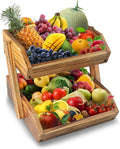 2-Tier Countertop Fruit Vegetable Basket for Kitchen Wooden Fruit Bowl Storage Wood Boxes for Fruit Vegetables