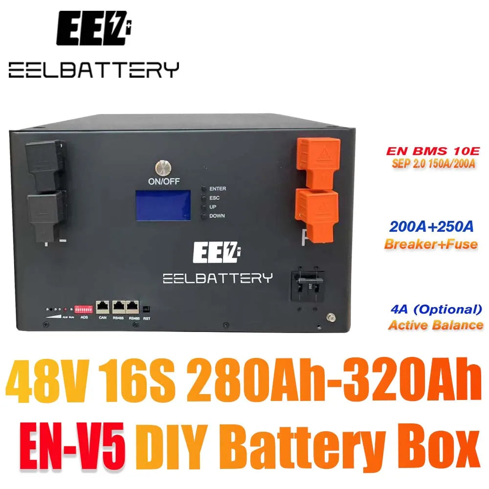 EU Stock EEL V5 48V 280Ah 16S DIY Stackable Box with EN/SEP 200A BMS+200A Hydraulic-Magnetic Breaker&250A T-Fuse Dual Safety
