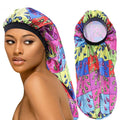 Large Size Bonnet African Sleep Cap Printed Long Tube Curly Hair Satin Braid Bonnet for Women