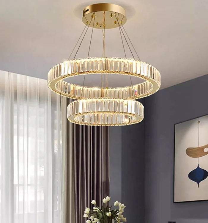 Modern Living Room 2 Round Circle Crystal Chandelier Pendant Light for Dining Table