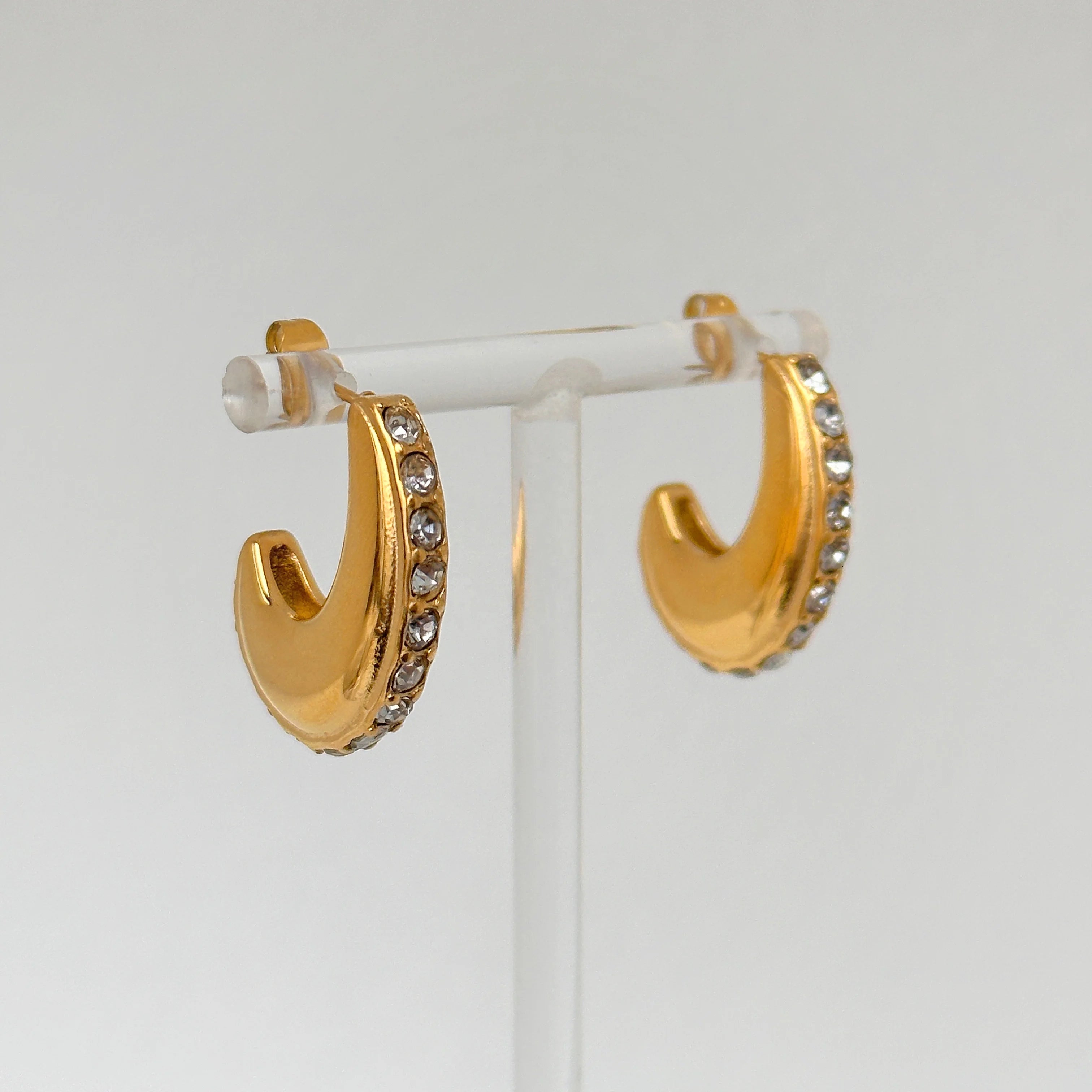 Dazan Summer New 18k Pvd Gold Plated Hypoallergenic Stainless Steel Drop Round Iced Out 5A Zircon C Hoop Earrings for Women