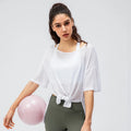 Women's Loose Sports Blouse Lightweight Breathable Running T-shirt Slit Quick Dry Yoga Short Sleeve