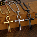 Fashion Ancient Egypt Anka Stainless Steel Necklace Simple Polishing Titanium Steel Gold Cross Pendant Necklace Jewelry