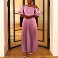 One Shoulder Puff Pleat Vestidos Long Dresses Women Casual Dresses