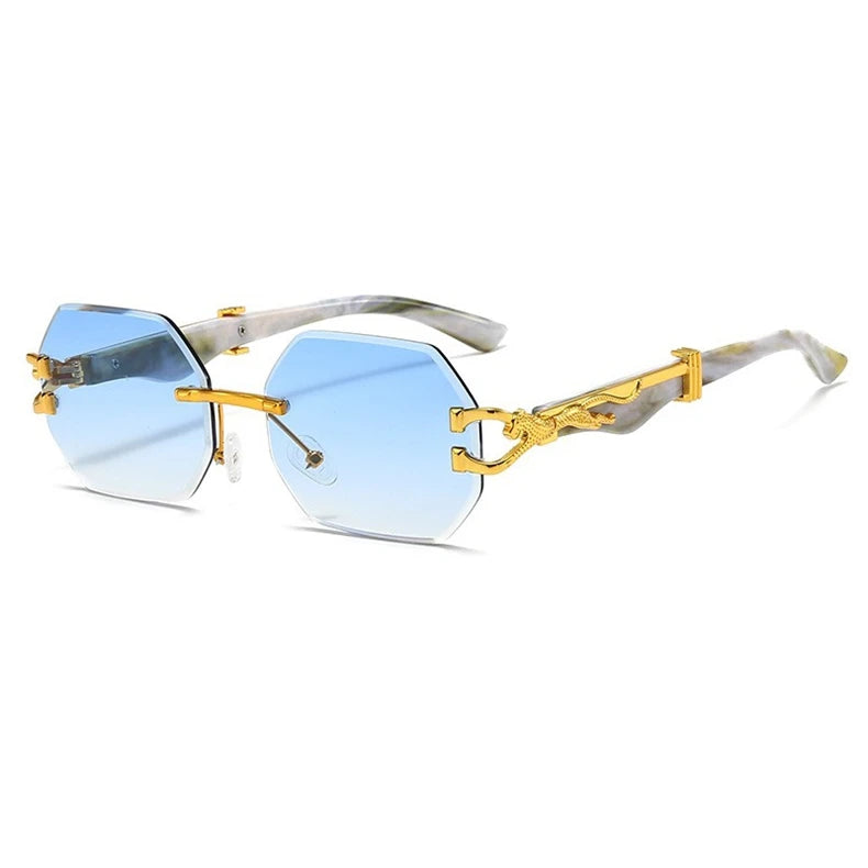 2025 New Leopard Head Polygon Frameless Sun Glasses Women Fashion Retro Cheetah Decorative Luxury Rimless Sunglasses square Men
