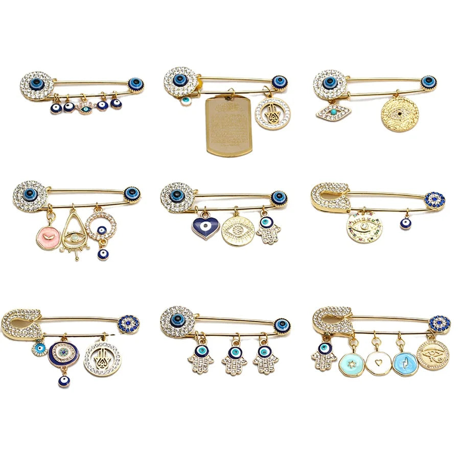 Blue Color Rhinestones Evil Eye Brooch  Pin Cute Enamel Collar Needle Silk Scarf  Bag Accessories Pin