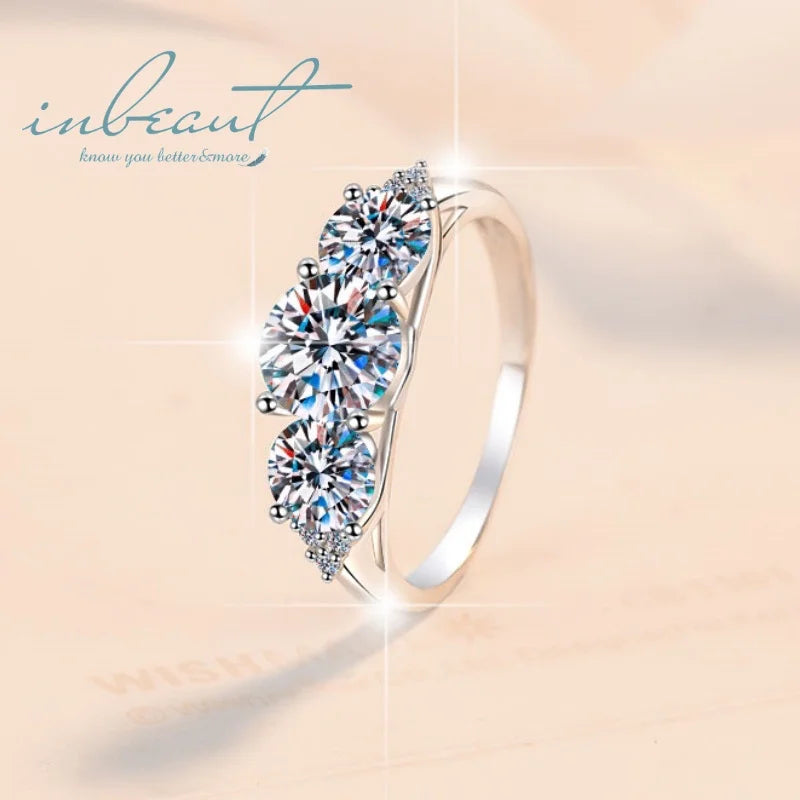 Silver 925 Original Total 2 Carat Brilliant Cut Diamond Test Past D Color Moissanite Wedding Ring for Teen Girls Fine Jewelry