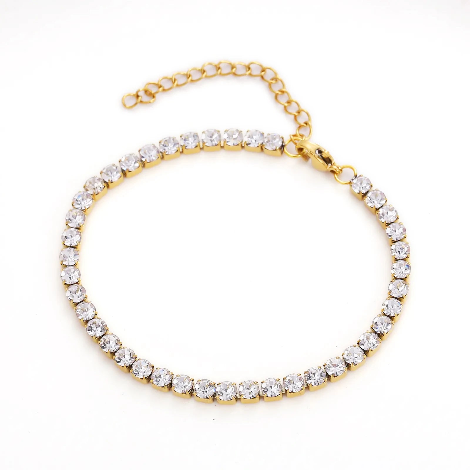 3mm 4mm Cubic Zirconia Zircon Diamond 18k Gold Plated Men Women Tennis Bracelet Stainless Steel
