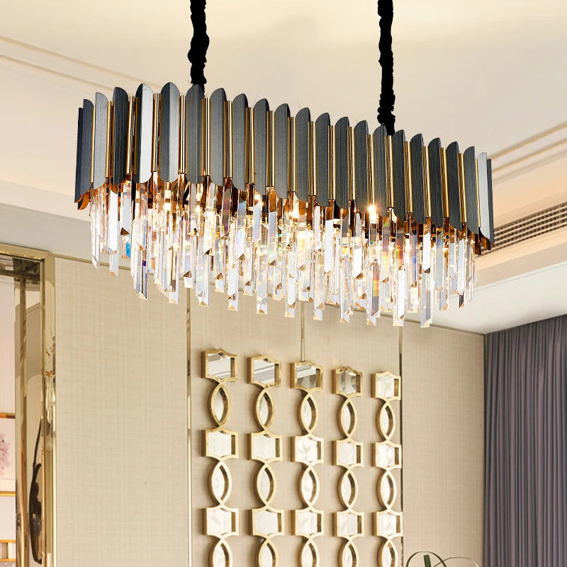 New Luxury K9 Crystal Ceiling Chandelier for Living Dining Room Kitchen Modern Gold Indoor Lighting Decor Pendant Lighting