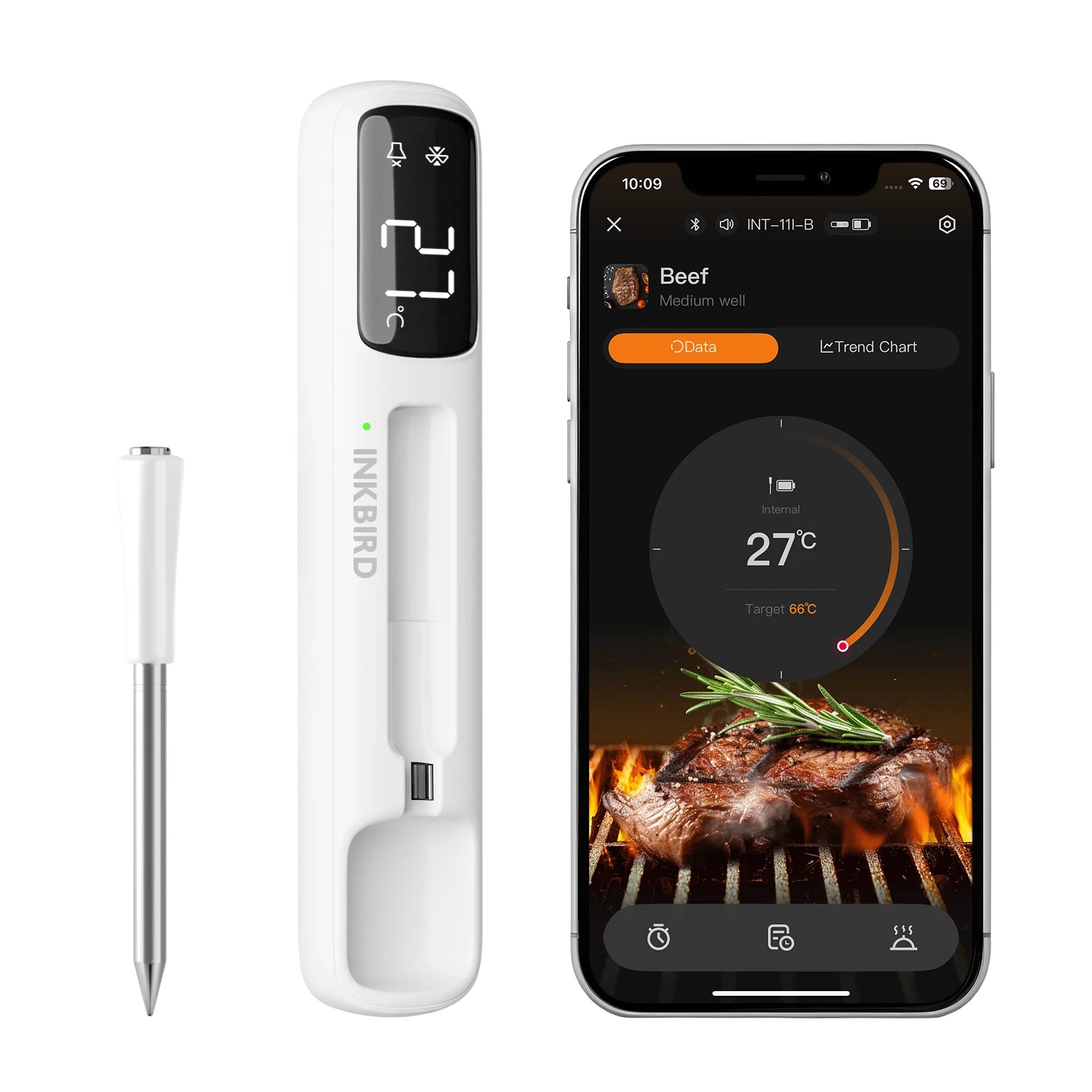 INKBIRD INT-11I-B Mini Wireless Meat Thermometer with IP67 Waterproof Ideal for BBQ Grill Oven and Smoker