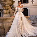 New Bride Fishtail Wedding Dress Travel Shot Removable Train Wedding Dress One Line Shoulder Embroidery Wedding Dress