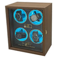 Large Light Luxury Vertical Black Walnut Veneer Wood 4  Slots Winder Chain up Watch Box With Led